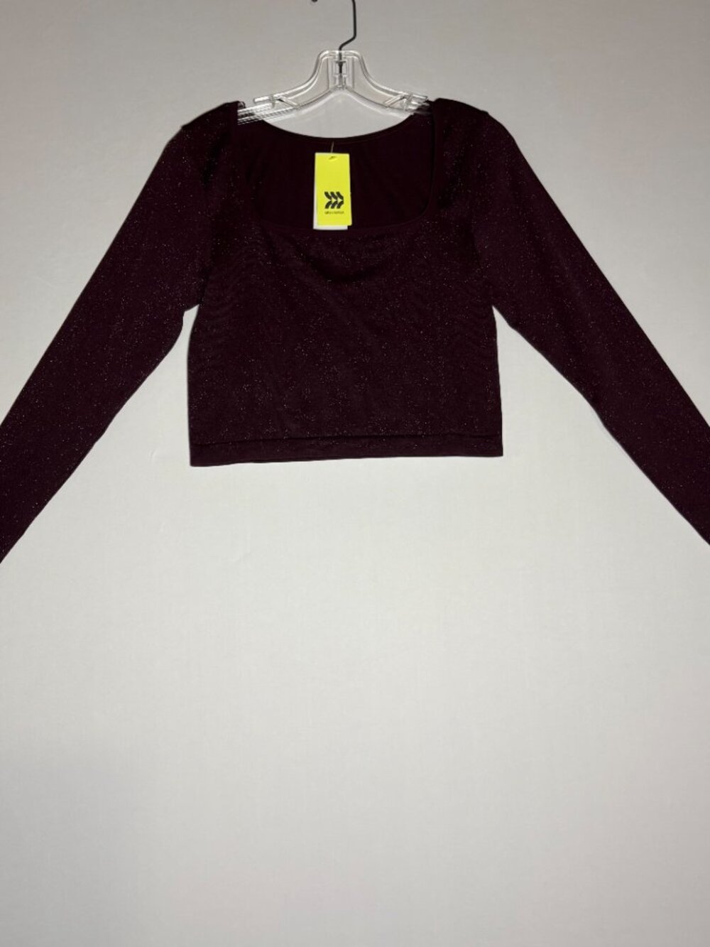 NWT All in Motion Sparkle Long Sleeve Crop Top Plum Shimmer Size L